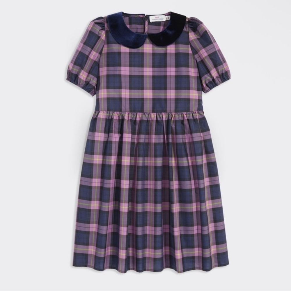 Vineyard Vines Girls' Collared Taffeta Holiday Dress Size M